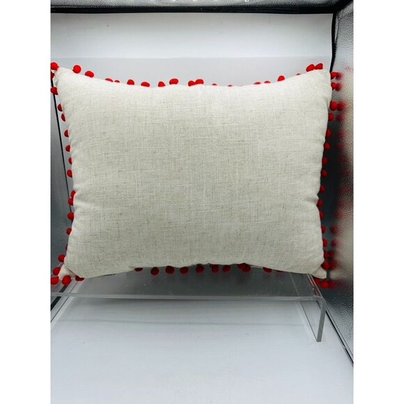 Merry Christmas Pillow Santa Reindeer Pom Pom Decorative Throw Cushion Holiday - Picture 5 of 8